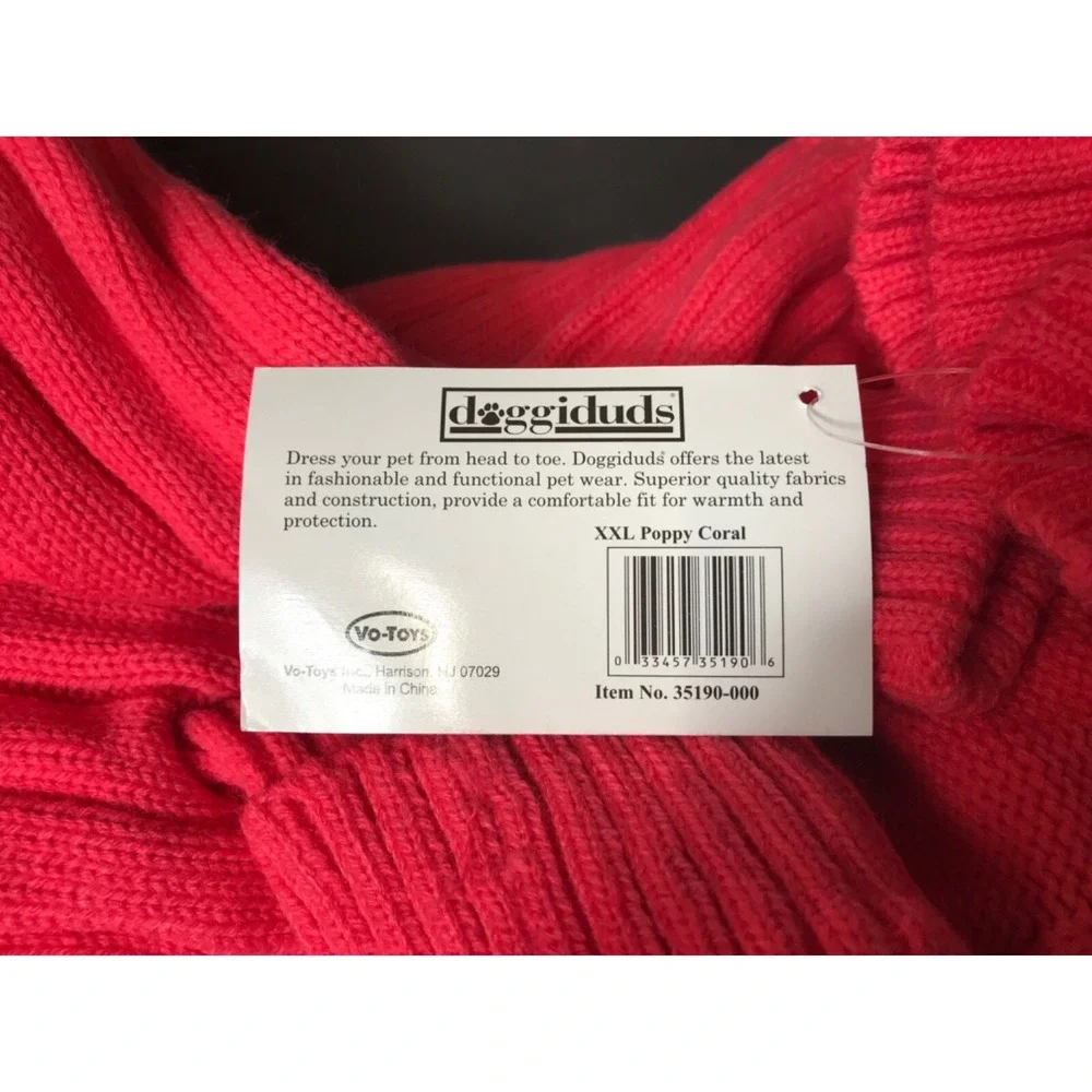 Doggiduds XXL Poppy Coral Pink‎ Dog Cable Knit  Sweater Pet Apparel  - NEW